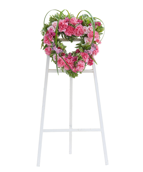PEACEFUL PINK HEART SPRAY WITH EASEL