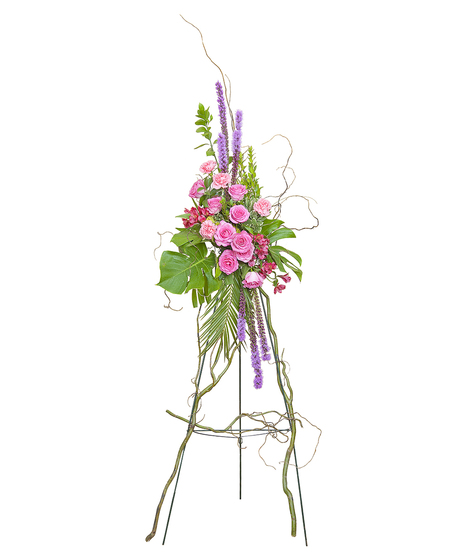 PEACEFUL PINK STANDING  SPRAY (INCLUDES EASEL)