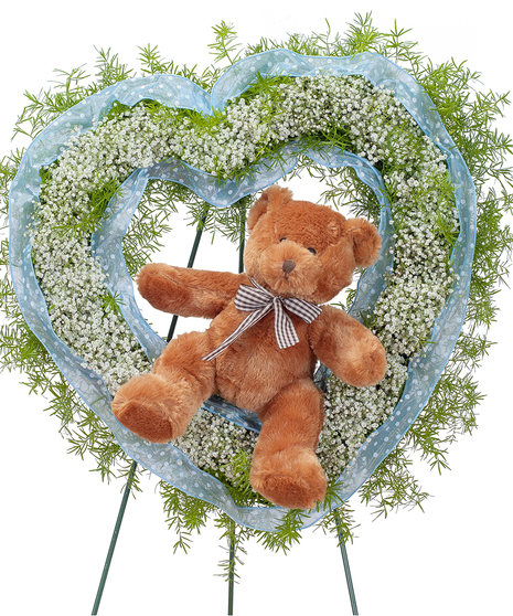 TINY ANGELS WREATH IN BLUE WITH EASEL (TEDDY BEAR NOT INCLUDED)