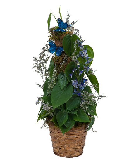 POTHOS ON POLE WITH BUTTERFLIES & FRESH FLOWERS