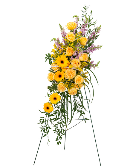 Sanding spray of yellow and lavender blooms.